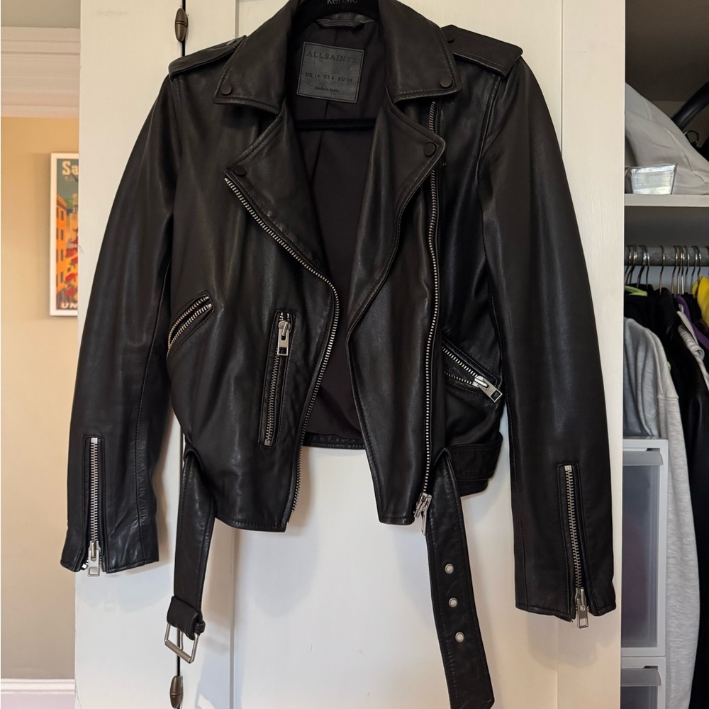 AllSaints Black Leather Biker Jacket